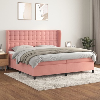 vidaXL Боксспринг легло с матрак, розово, 200x200 см, кадифе (3129476)