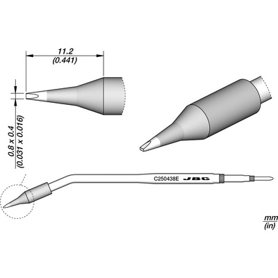 JBC C250438E – pájecí hrot ve tvaru dláta 0,8 × 0,4 mm E