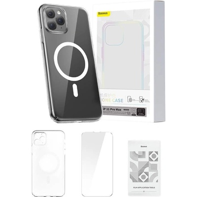 Baseus Комплект кейс Baseus Magnetic Crystal Clear за iPhone 11 Pro Max, прозрачен, със скрийн протектор от закалено стъкло и почистващ комплект (ARSJ010202)