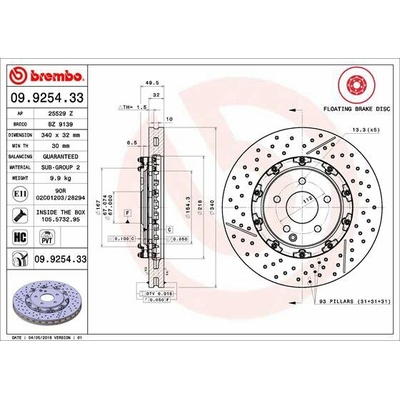 BREMBO brzdový kotúč 09.9254.33, sada 2 ks