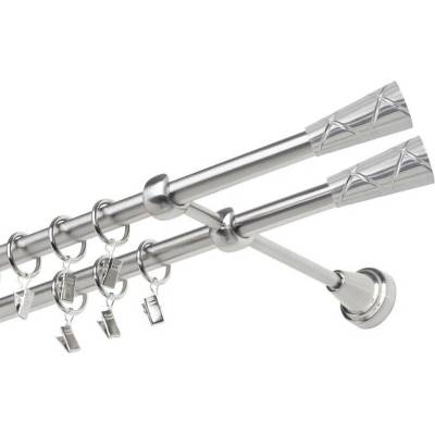 OK-GarnýžeCZ Garnýž kovová dvouřadá 19mm Trapezium double nerez 140 cm do stěny / kroužky s žabkou