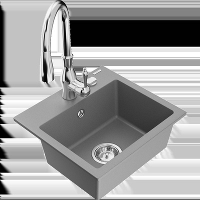 Milo гранитна кухненска мивка с 1 отделение и кухненски смесител Savita, (6505-71-672601-00)