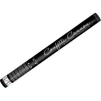 PartyDeco Vystreľovacie konfety strieborné stužky 60 cm