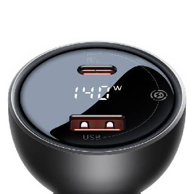 Зарядно за кола Baseus Digital Display 140W USB-A / USB-C + USB-C кабел Baseus Superior 5A 240W 1м CGZX070001 (CGZX070001)