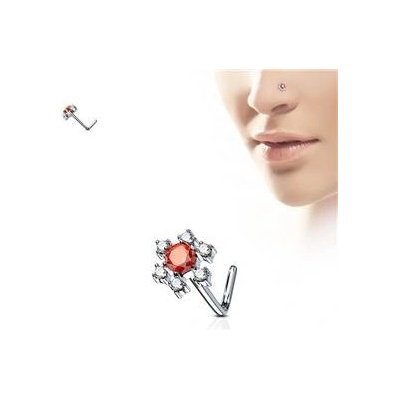 Šperky4U zahnutý piercing do nosu červené kamínky N0086-R