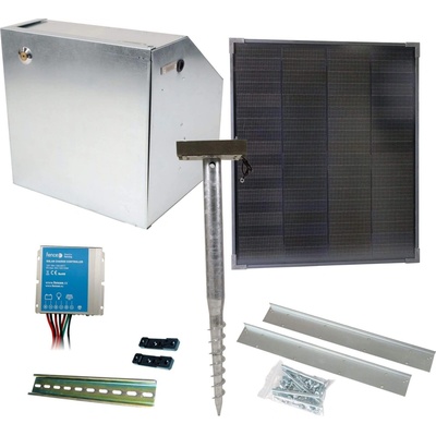 Fencee Základní sada na solární ohradník s bezpečnostní schránkou, regulátor 10 A, panel 40 W, konzole