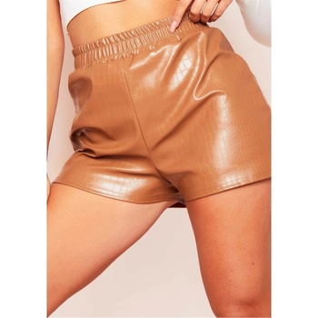 Image 1 of Missy Empire Къси панталони Missy Empire Croc Print Vegan Leather Shorts - Camel