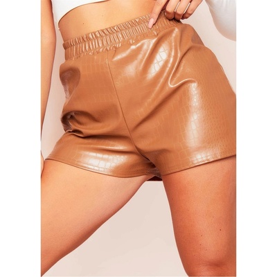 Missy Empire Къси панталони Missy Empire Croc Print Vegan Leather Shorts - Camel