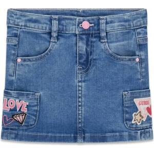 GUESS Деним пола за мини момиче с джобчета и цветни бродерии Guess