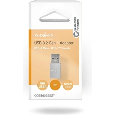 Nedis CCGB60925GY Адаптер USB A - USB C, USB3.2 щепсел - USB-C гнездо, 5 Gbps, (USB3.1, USB3.0, USB2.0) (CCGB60925GY)