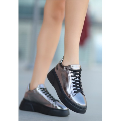 Erbil Shoes Дамски лачени обувки с връзки - Цвят Платина #412949 (412949_Platinum)