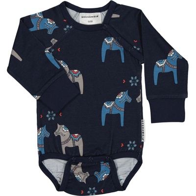 Bambusové body dětské s dlouhým rukávem Geggamoja Navy Dala horse