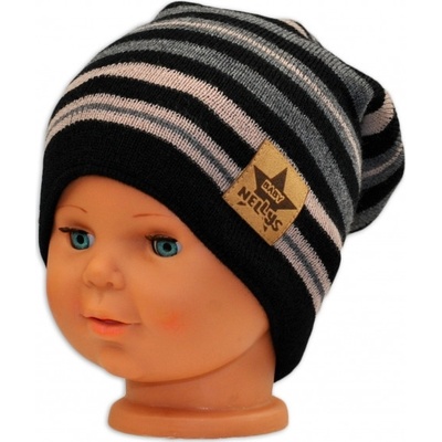 Baby Nellys Jarná/jesenná prúžkovaná čiapka čierná/béžová/grafit