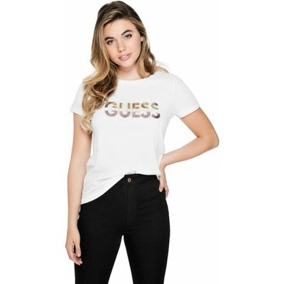 GUESS Huger Split Logo Crew bílé