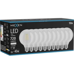 Mexen Vintis 10x LED филаментна крушка E27, G95, 6W, Неутрална - 4000K, 720 lm, прозрачна (L157-E27-0640-00x10)