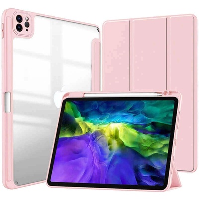 SES 2v1 Smart flip cover+zadný silikónový ochranný obal s držiakom pero Apple iPad 11 2024 7. generace 16960 svetlo ružový