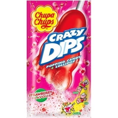 Chupa Chups Crazy dips drops s jahodovou príchuťou s praskajúcim práškom 14 g