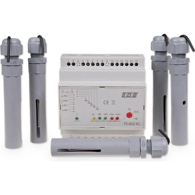 PZ-832 RC - Hladinový spínač pre dve úrovne hladiny s reguláciou citlivosti a alarmom, 230V, 2x 16A