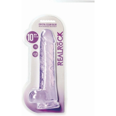 RealRock Crystal Clear 10″ dildo s prísavkou a semenníkmi 27,5 x 5,3 cm