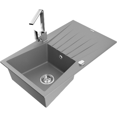 Mexen Cesar гранитна мивка с 1 гнездо и отцедник и кухненска батерия Rita, сиво - 6514-71-670300-00 (6514-71-670300-00)