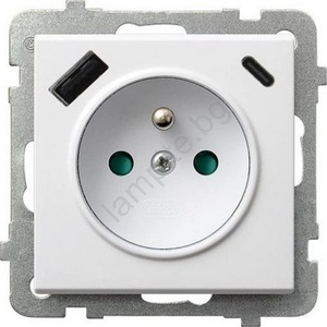 Ospel - Безрамков стенен контакт 230V + 1xUSB-A + 1xUSB-C SONATA бял (OE0065)