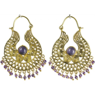 Sanu Babu Náušnice s ametystem, délka 5cm