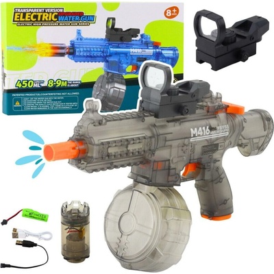LeanToys Elektrická vodní pistole M416 s osvětlenými mířidly 450 ml 8-10 m