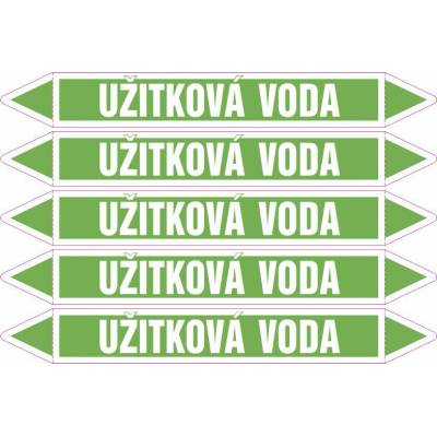 Grafiko | Užitková voda - dle ČSN 13 0072 - Materiál fólie s ochrannou laminací, Rozměr aršík 5ks šipka 350x52mm