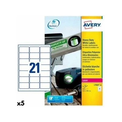 Avery Етикети за принтер Avery Бял 20 Листи 63, 5 x 38, 1 mm (5 броя)