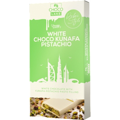 Choco Lake Premium White Dubai Бял шоколад Choco Kunafa & Pistachio Dubai, пълнен с крем от шамфъстък и пълнеж от кунаф 190 г