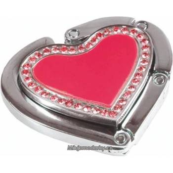háček na tašku ve tvaru červeného srdce s kamínky