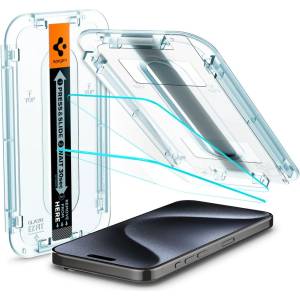 Spigen iPhone 15 Pro SPIGEN EZ FIT HD екранен протектор стъкло 2бр 2.5D, 9H + рамка, TRANSFER AGL06892 (AGL06892)