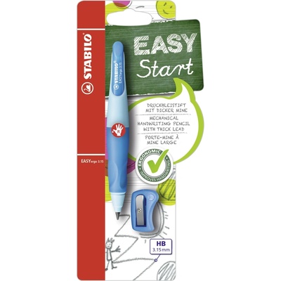 Stabilo Easyergo e ergonomická mechanická ceruzka pre pravákov, 3 15 R HB vr 1ks náhradnej tuhy strúhadlo modrá