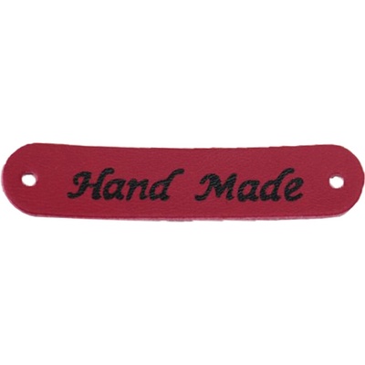 Pro Háčkování Hand Made, oválná koženková cedulka červená 10x48 mm