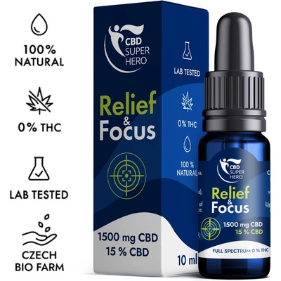 CBD Superhero Relief & Focus 15% CBD olej full spectrum 1500 mg CBD 10 ml