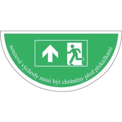 Samolepicí plošné protiskluzové značení (půlkruh), úniková cesta s textem – luminiscenční PVC, 750×375 mm