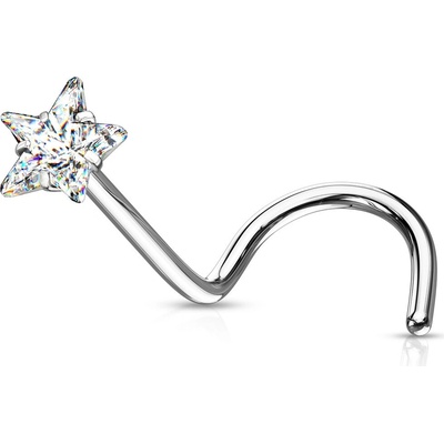 Šperky eshop zahnutý piercing do nosu z oceli drobný zirkon ve tvaru pěticípé hvězdičky U11.11