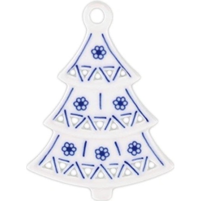 Český porcelán Cibulák Vánoční ozdoba stromeček prolamovaný 8,5 x 6,3 cm