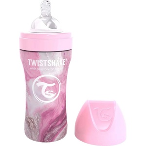 Twistshake Бебешко шише Twistshake - Мраморно розово, неръждаема стомана, 330 ml (78556) - baby