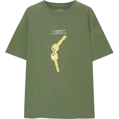 Pull&Bear Тениска 'MC POST MALONE' зелено, размер XS