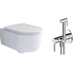 Villeroy & Boch Комплект за окачена тоалетна чиния Villeroy&Boch Soul, капак с плавно затваряне и хромиран интимен душ комплект с вграден смесител Omnires Y хром (4656HR01+SYSYBI2CR)