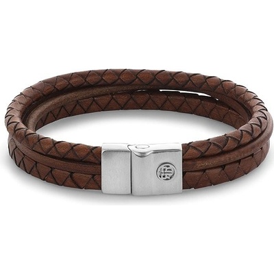 Rebel & Rose Pánský kožený náramek Full Metal Premium Combo Cognak RR-M0056-S-M