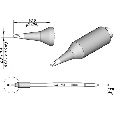 JBC C245159E – pájecí hrot ve tvaru dláta 0,8 × 0,4 mm E