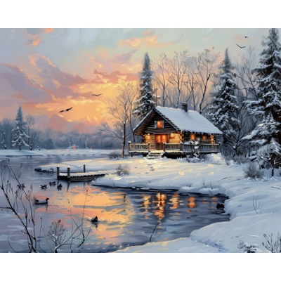 ZUTY Obrazy na stenu - CHATA S MÓLOM PRI RIKE V ZIME Rámovanie: bez rámu a bez vypnutia plátna, Rozmer: 40x50 cm