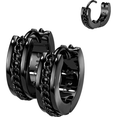 Steel Edge náušnice z chirurgickej ocele krúžky 4209 Čierna