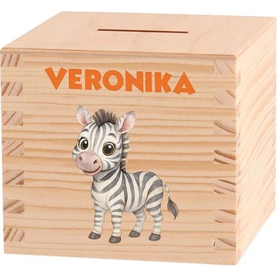 ČistéDrevo Detská drevená pokladnička - Africké dobrodružstvo Zvoľte zvieratko: Zebra