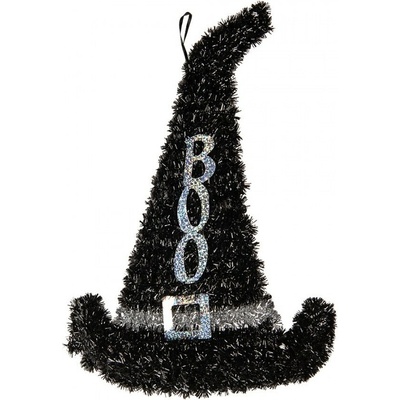 Clayre & Eef Halloweenská závěsná dekorace Čarodějnický klobouk BOO - 28*2*39 cm