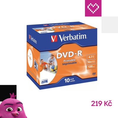 Verbatim DVD-R 4,7GB 16x, printable, plastová krabička, 10ks (43521) – Hledejceny.cz