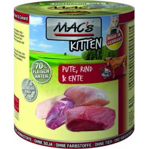 MAC's Mac’s Cat KITTEN, консерва за подрастващи котки, БЕЗ ЗЪРНО, с пуешко, говеждо и патешко месо, 800 гр - Германия - 873VE