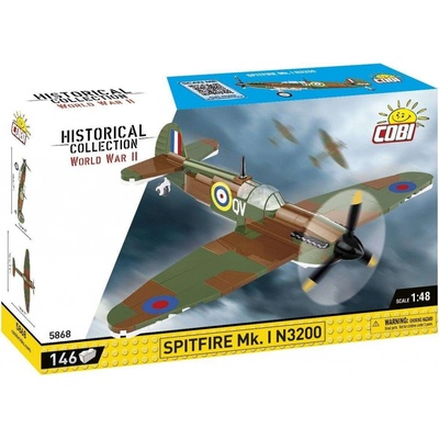 COBI 5868 World War II Britský stíhací letoun Spitfire MK. I N3200 1:48